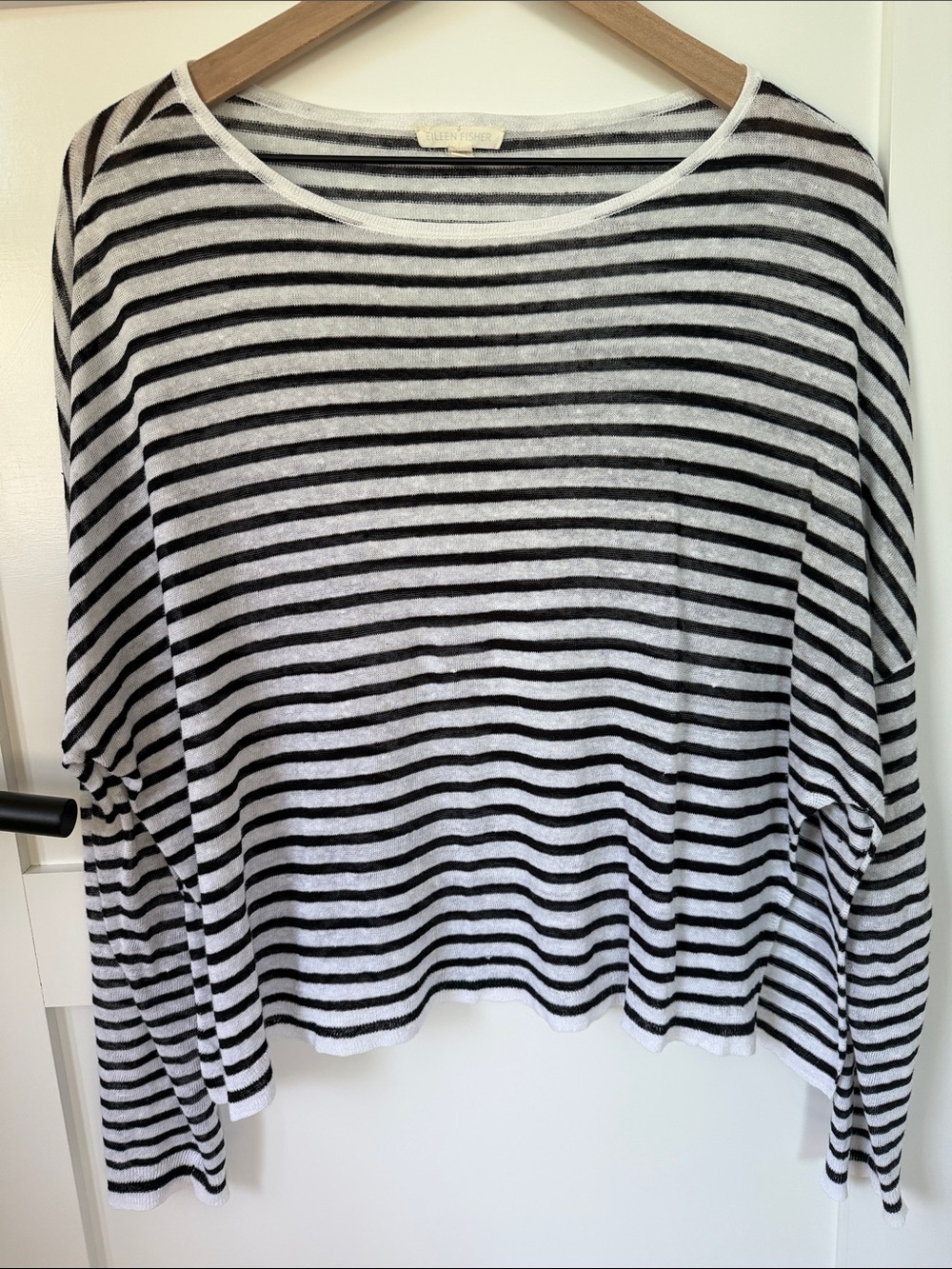Eileen Fisher Boxy Flowy Knit Linen Black & White Striped Top Small